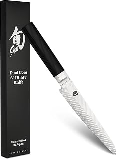 Shun Dual Core 6" Utility/Butchery Knife, Handcrafted Japanese Kitchen Knife, VG10 and VG2 Damascus Steel Blade, Pakkawood Handle, Precision and Sharpness for Professional and Home Chefs