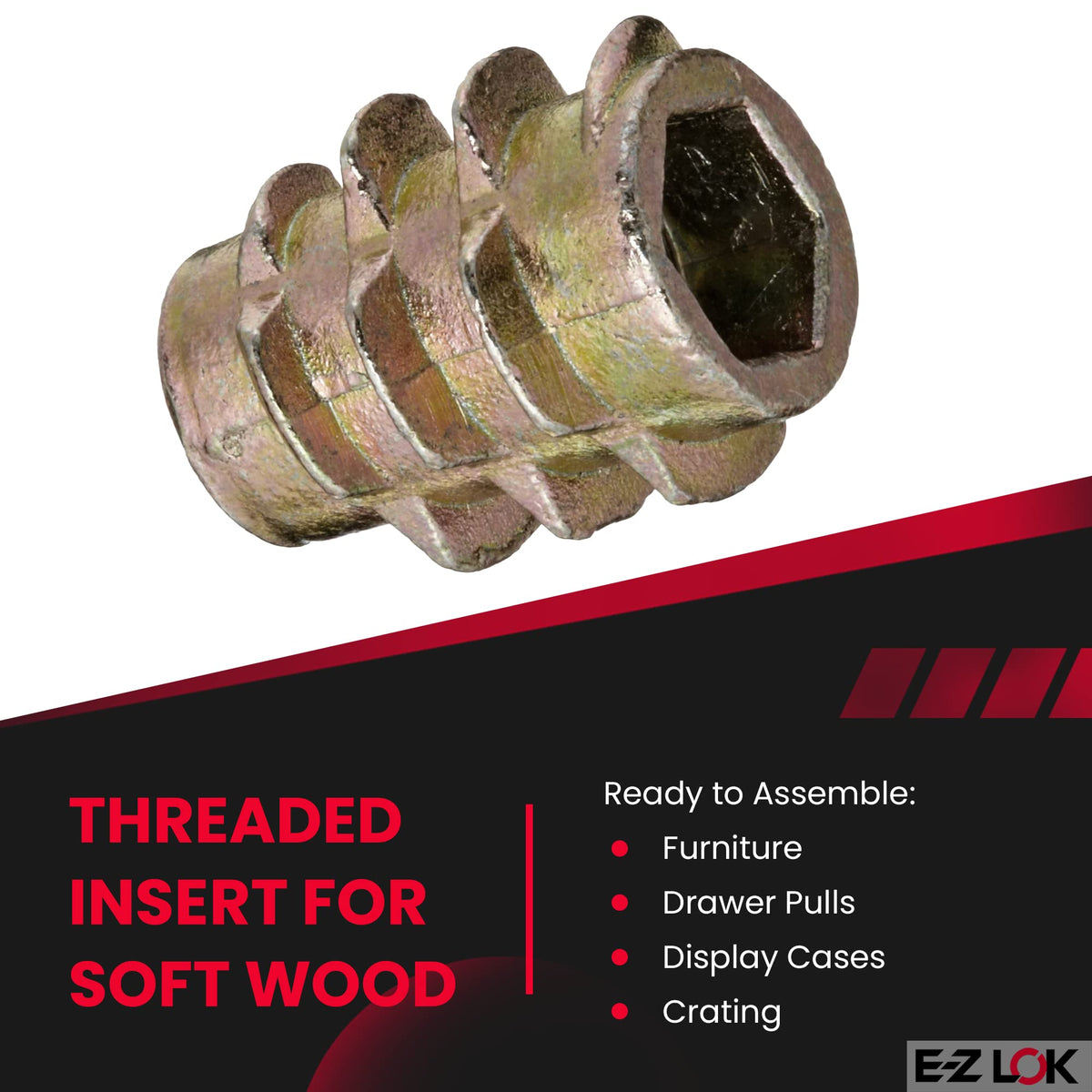 E-Z LOK #10-32 Internal Threads, 0.512" Length / Silver / 13mm Length Threaded Inserts