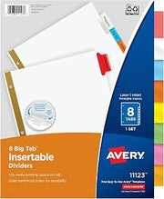 Avery Big Tab Insertable Dividers, 8-Tab, Multicolor, 1 Set