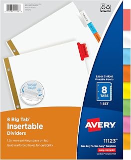 Avery Big Tab Insertable Dividers, 8-Tab, Multicolor, 1 Set