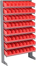 Global Industrial Floor Rack, 8 Shelves w/ (64) 4"W Red Bins, 33x12x61