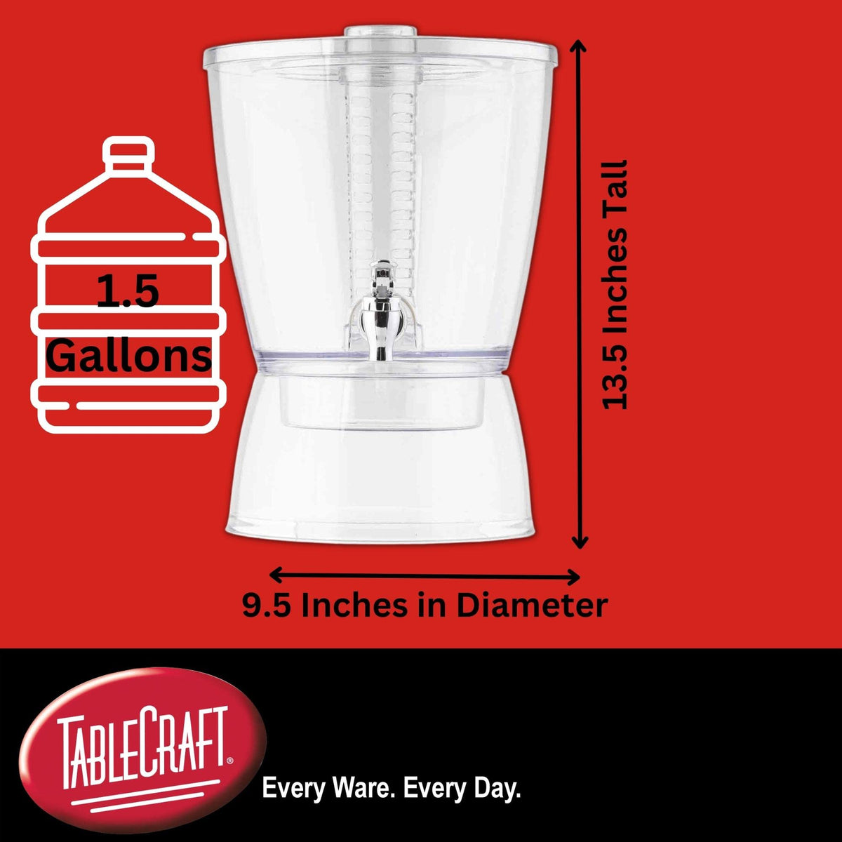 1.5 Gal BPA-Free Beverage Dispenser by Tablecraft – 1.5 gallons, Plastic, Clear, Model BAD1500