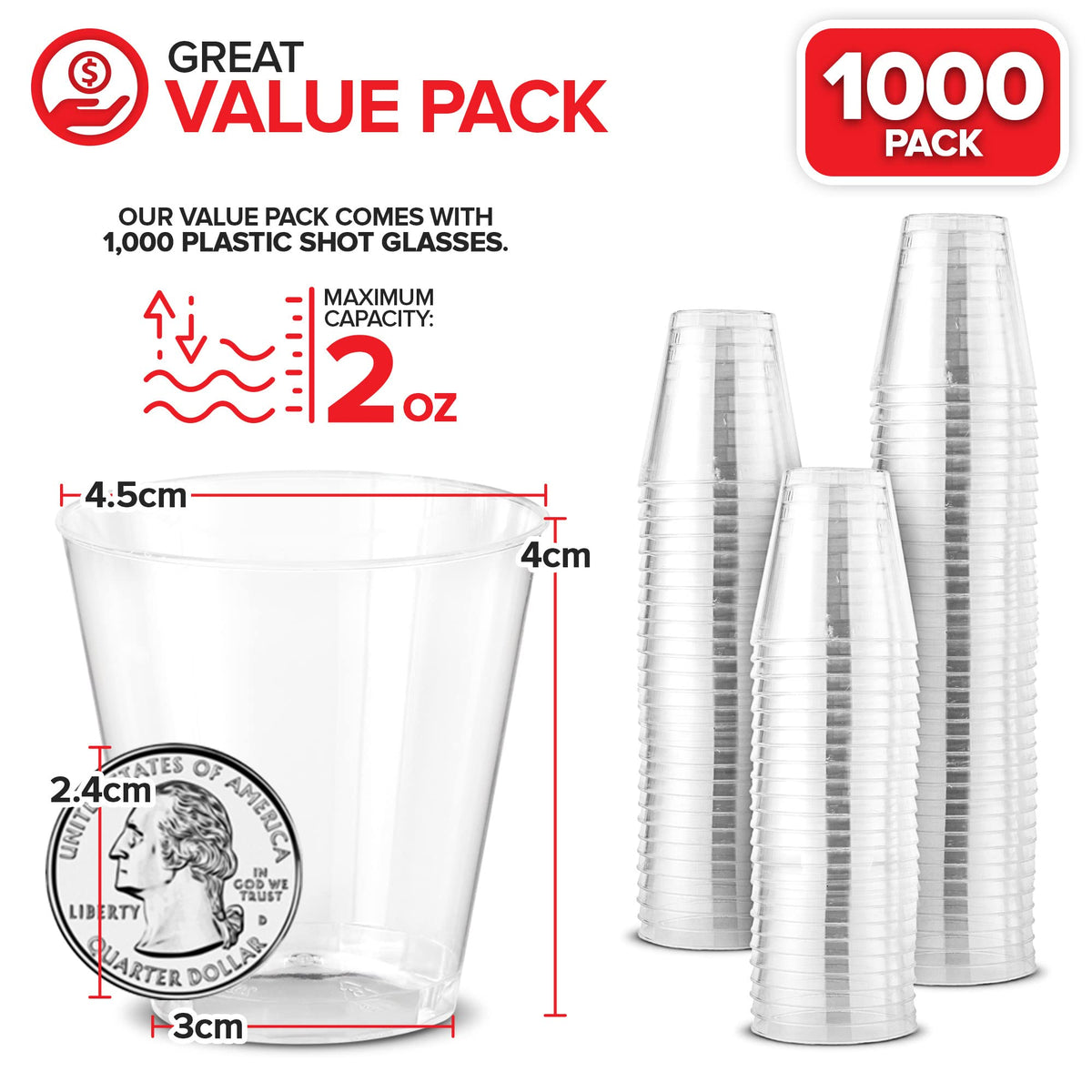 Stock Your Home 1000 Pack / 2.0 ounces / Clear Shot Glasses