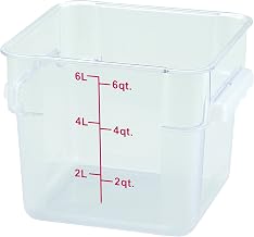 Winco 6 qt Clear Square Plastic Storage Container | Dishwasher safe, BPA-free, Stackable design, Built-in handles, Graduation markings, Great for Ingredient Storage