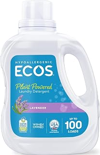 ECOS Laundry Detergent Liquid, 100 Loads - Dermatologist Tested Laundry Soap - Hypoallergenic, EPA Safer Choice Certified, Plant-Powered - Lavender, 100 Fl Oz