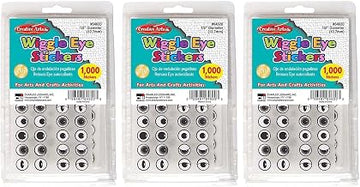 Charles Leonard Wiggle Eyes Stickers, Black, 1000 Per Pack, 3 Packs