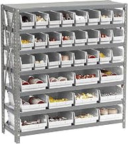 Global Industrial 7 Shelf Steel Shelving with (36) 4" H Plastic Shelf Bins