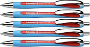 Schneider Slider Rave XB (Extra Broad) Ballpoint Pen, Refillable + Retractable, 1.4 mm, Light Blue Barrel, Red Ink, Box of 5 Pens (132502)