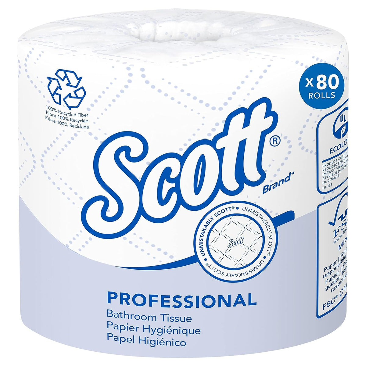 Kimberly-Clark Professional 100% Recycled Fiber Roll Bathroom Tissue- 550 Sheets/Roll | 80/Carton by Scott – 473 sheet (Pack of 80), Paper, White, Pack of 80, Model 13217