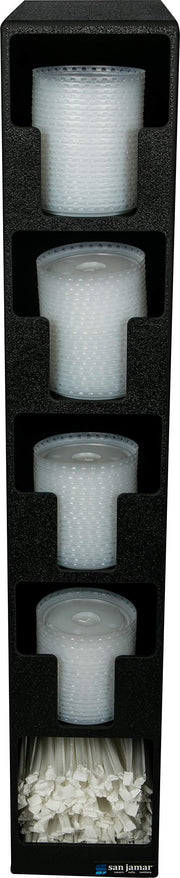Lid and Straw Tower with 4 Lid Compartments and 1 Straw Compartment for Restaurants by San Jamar – 20 Inches, Polystyrene, Straw, Model L2204