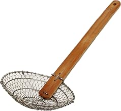 Thunder Group SLSKR006GV Skimmer, 6" Dia., 15-1/2" Long, Round, coarse mesh Wire, Riveted Bamboo Handle, Galvanized Steel