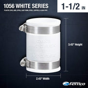 1056-150 1-1/2-in. Flexible PVC Pipe Coupling for Cast Iron and Plastic Plumbing Connections in White (Pack of 2) by Fernco – 1.5 Inch (Pack of 2), White, Model 1056-150W