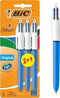 BIC 4 Colours Original Multi Coloured All In One Pen - Medium 1.0mm, Green, Blue, Red, Black - 3 Per Pack
