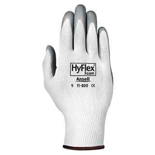 HyFlex Foam Gloves by Ansell – Size 8, Nitrile-Impregnated Fabric, White/Gray, Pack of 12, Model 11-800-8