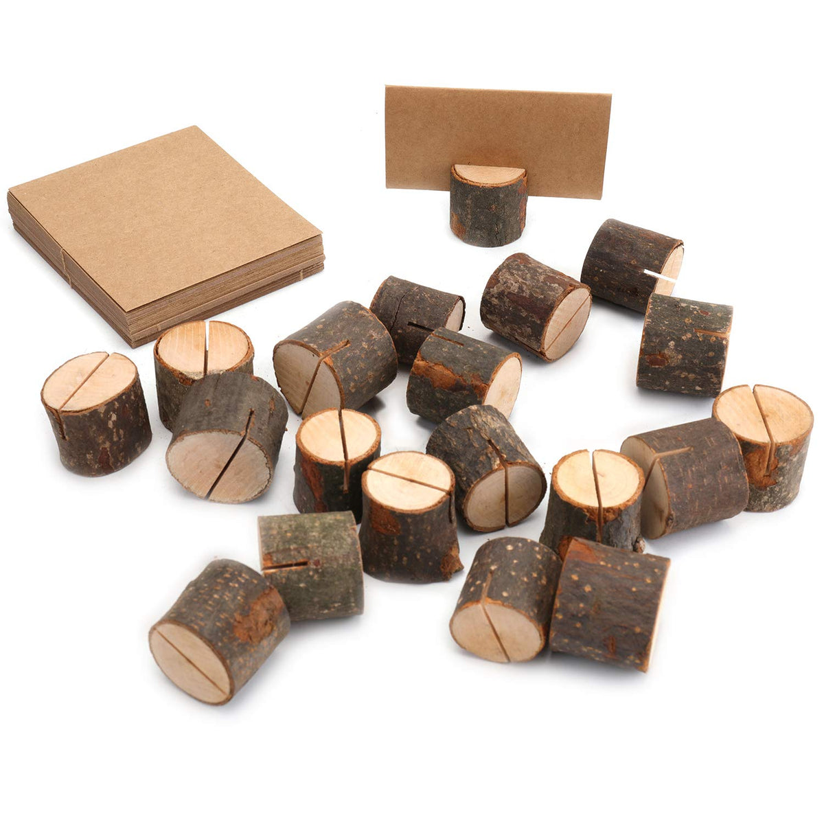 Tosnail Wooden Place Card Holders, 50 Pack with Kraft Cards, Rustic Brown