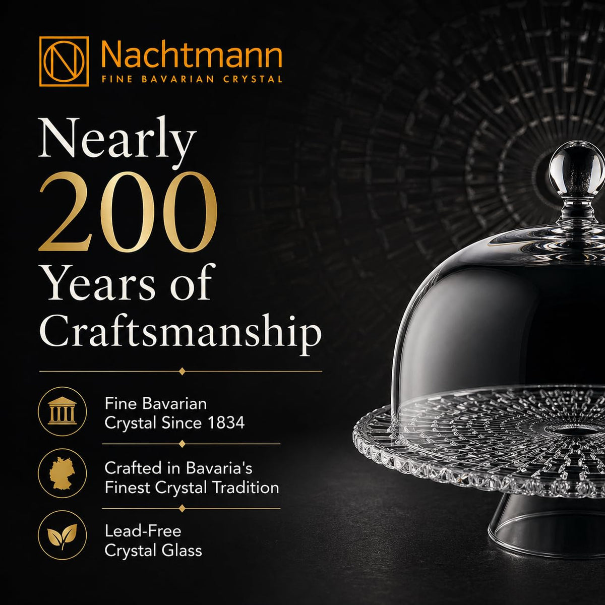 Bossa Nova Footed Cake Plate with Dome by Nachtmann – One Size, Crystal, Clear, Model 0099528-0