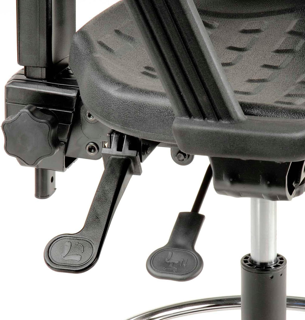 5-Way Adjustable Ergonomic Stool with Loop Armrests Black by Global Industrial – 18.5"W x 18"D x 13"H, Polyurethane, Black, Model A203TMX+19C2ARM