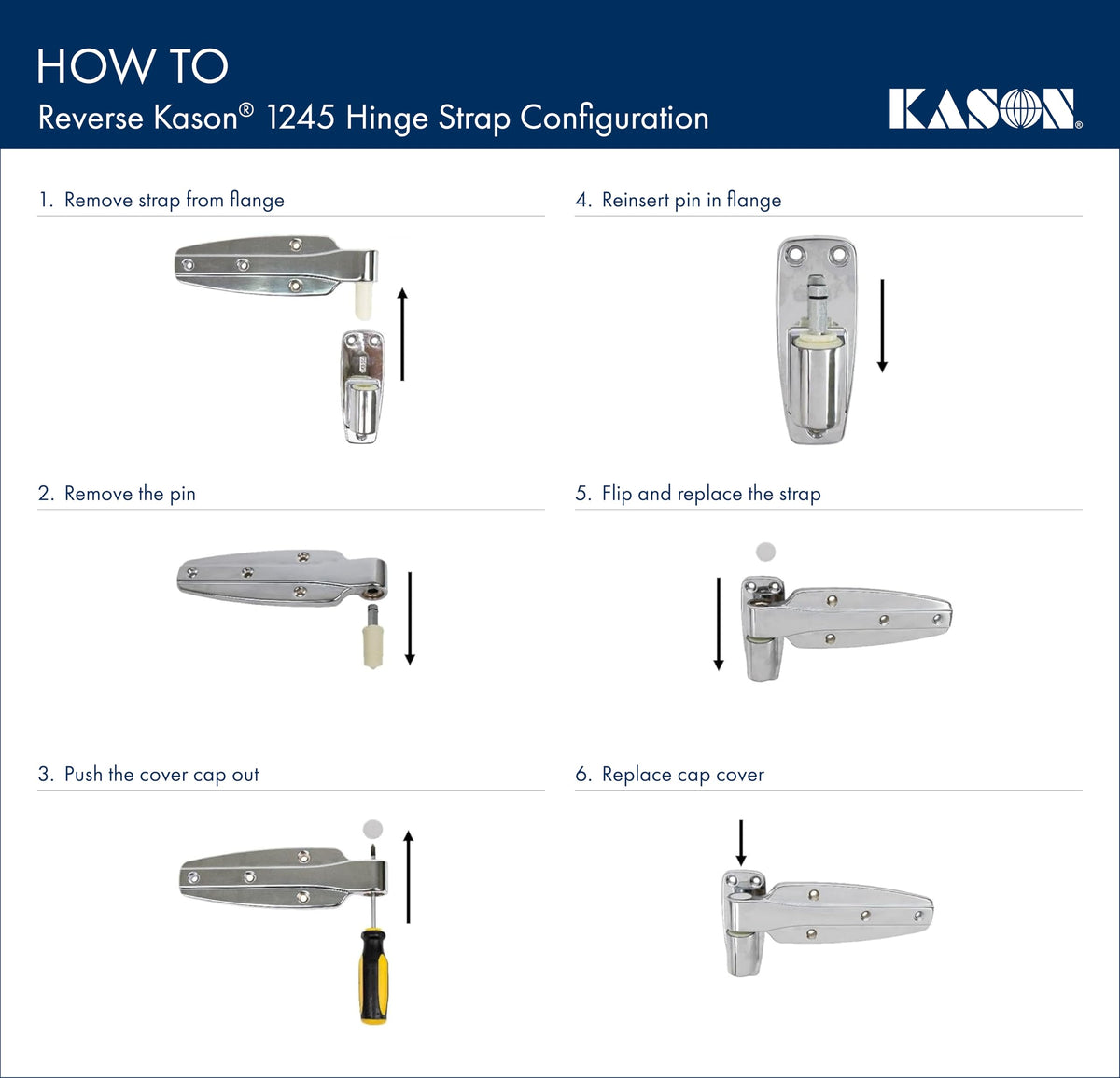 1245 Reversible Cam-Rise Hinge by Kason – Offset: Flush, Nylon, Silver, Model 1245-C000