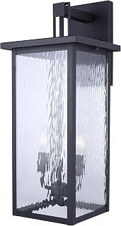 Canarm Shana 2-Light Oudoor Lantern, 22-Inch Black Wall Mount with Textured Glass, Durable Wet-Rated Lighting for Porch, Patio and Entryway