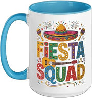 Fiesta Squad Cinco de Mayo Fiesta Mexican Ceramic Mug, Blue/White, 15oz