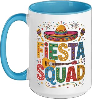 Fiesta Squad Cinco de Mayo Fiesta Mexican Ceramic Mug, Blue/White, 15oz