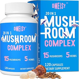 Mushroom Supplement, 20-in-1 Mushroom Complex, with Lions Mane, Cordyceps, Reishi, Turkey Tail, Chaga - Brain Supplements for Memory and Focus, Memory Supplements, Mood, Immunity, 120 Capsule