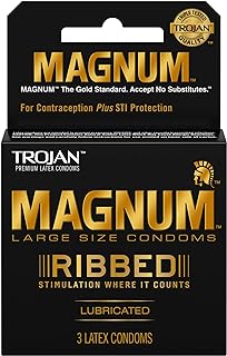 TROJAN Magnum Ribbed Large Size Condoms, 3 Count (Pack of 6)
