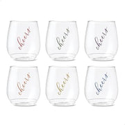 TOSSWARE POP 14oz Vino Classic Cheers Series - Color, SET OF 6, Premium Quality, Recyclable, Unbreakable & Crystal Clear Plastic Printed Glasses