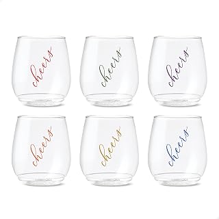 TOSSWARE POP 14oz Vino Classic Cheers Series - Color, SET OF 6, Premium Quality, Recyclable, Unbreakable & Crystal Clear Plastic Printed Glasses