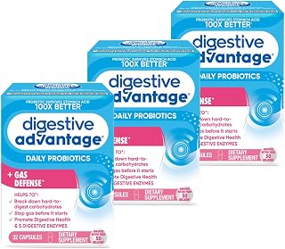 Digestive Advantage Fast Acting Enzymes + Daily Probiotic Prevent Gas & Break Down Food Particles 32 Count Capsules (3 Pack)