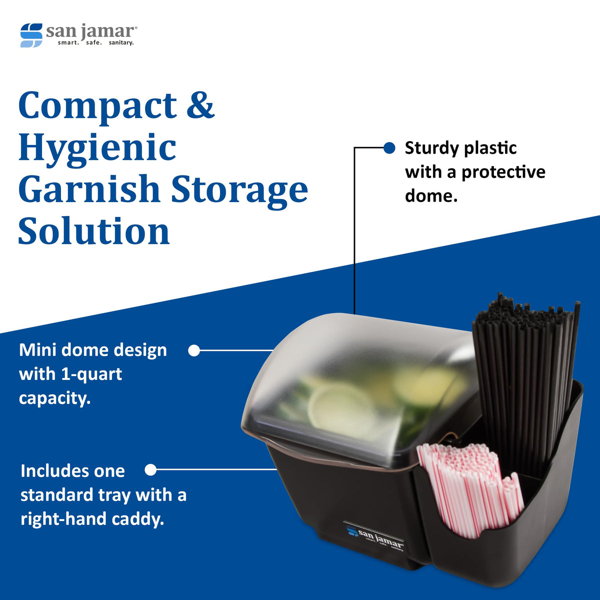 Mini Dome Garnish Center with Chillable Tray and Right Hand Caddy (1-Quart by San Jamar – 1.0 quarts, Plastic, Black, Model BD2002CAR