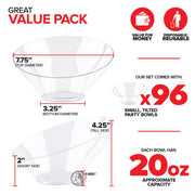 20oz Clear Plastic Serving Bowls (96 Pack) Medium Disposable Candy Dishes by Stock Your Home – 4 Pack Pack of 24, 20.0 ounces, Plastic, Clear, Pack of 96