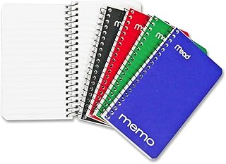 Mead Spiral Memo Notebook, 8 Pack, Pocket Notebook, College Ruled Paper, 3" x 5", 60 Sheets per Notebook, Assorted Colors (73605)