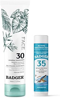 Badger SPF 30 Mineral Daily Face Sunscreen and SPF 35 Mineral Sunscreen Face Stick