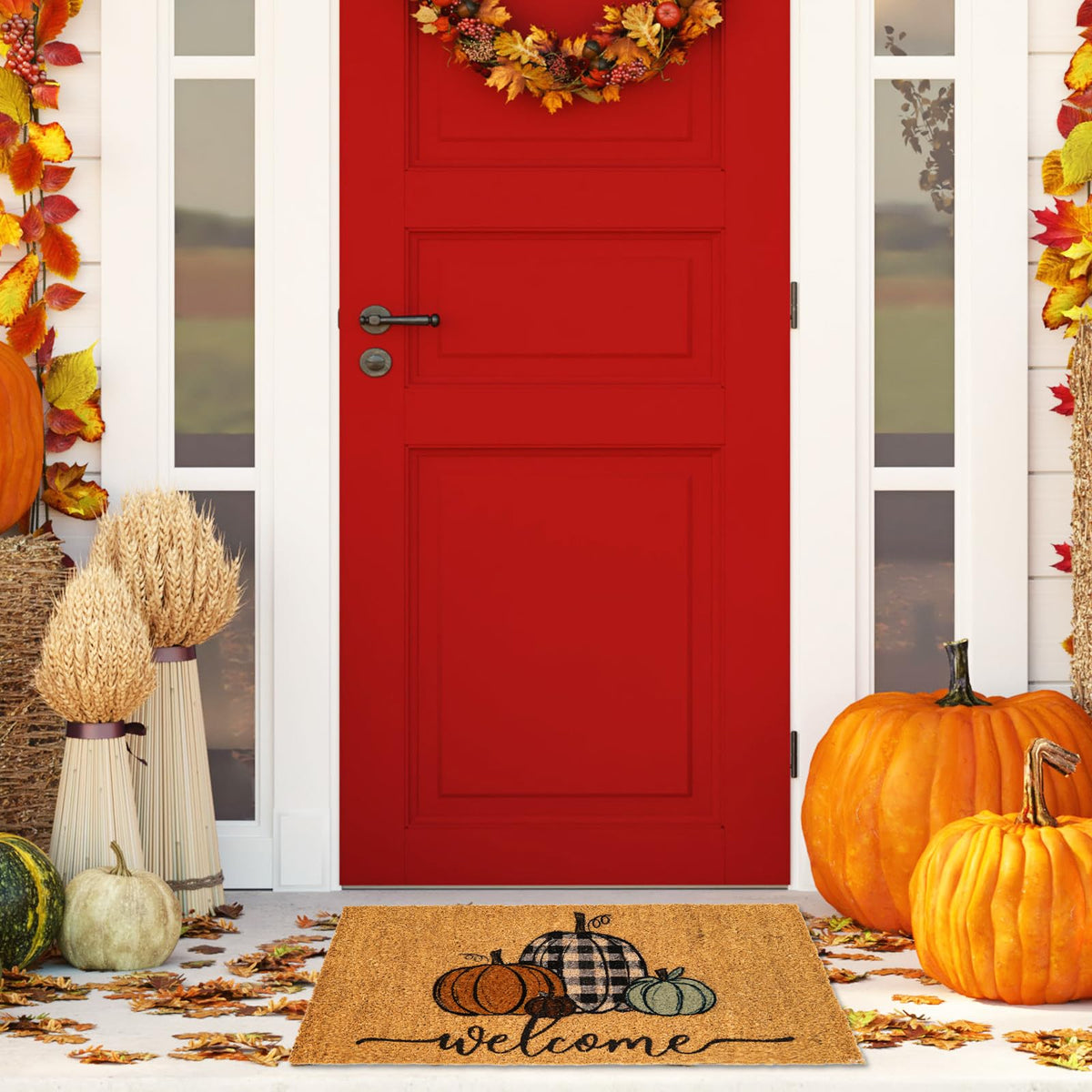 Whaline Fall Doormat, Coir Pumpkin Design, 16 x 28 Inch