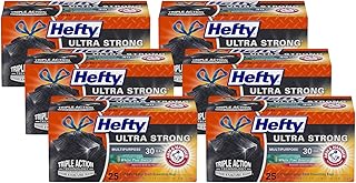 Hefty Ultra Strong Multipurpose Trash Bags, Black Large Flexible with Drawstring, White Pine Breeze Scent, 30 Gallon, 25 Count Per Pack (Pack of 6)