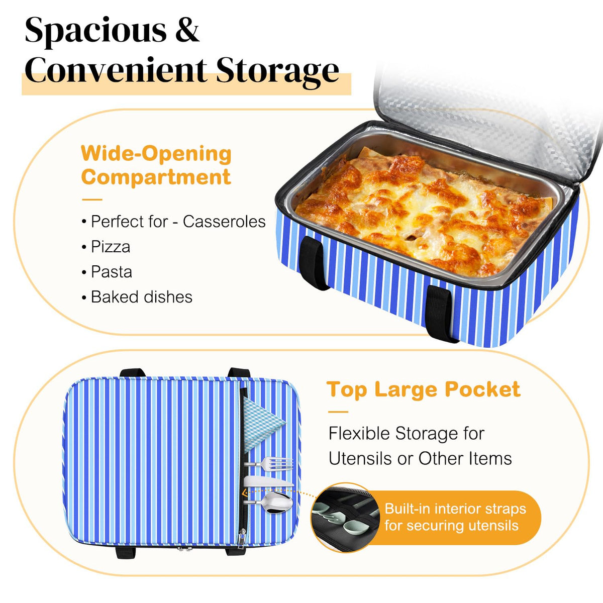 Coobiiya Insulated Casserole Carrier, Fits 9 x 13 Inch Dish, Single Layer Stripes
