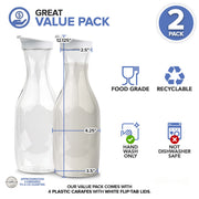 Plastic Juice Carafe with Lids (Set of 2) 50 oz Carafes for Mimosa Bar by Stock Your Home – 50 Ounce, Plastic, colorless, Pack of 2, Model 1835