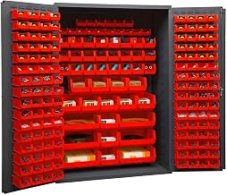 Durham 3502-186-1795 Lockable Cabinet with 186 Red Hook-On Bins, Flush Door Style, 48" Wide, 14 Gauge, Gray