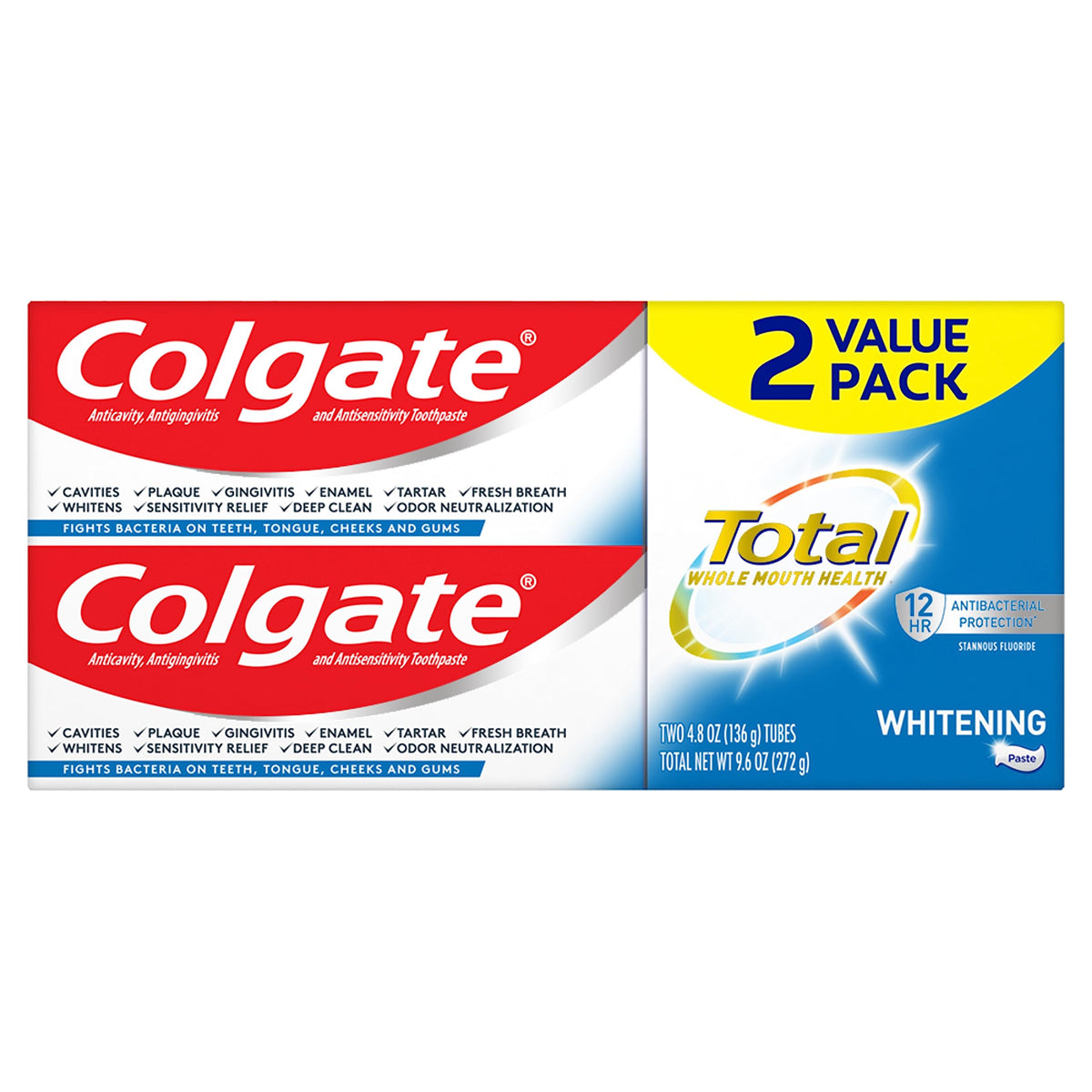 Total Whitening Toothpaste by Colgate – 4.8 Ounce (Pack of 2), Pack of 2, Model BRM8-WV83