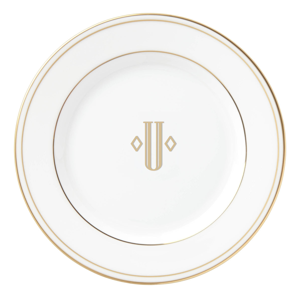 Federal Gold Block Monogram Dinnerware Bread/Butter Plate by Lenox – 6", Bone China, Letter U, Model 871959