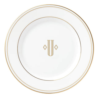 Federal Gold Block Monogram Dinnerware Bread/Butter Plate by Lenox – 6", Bone China, Letter U, Model 871959