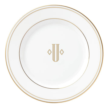 Federal Gold Block Monogram Dinnerware Bread/Butter Plate by Lenox – 6", Bone China, Letter U, Model 871959