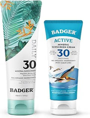 Badger SPF 30 Active Mineral Sunscreen + SPF 30 Daily Mineral Sunscreen, Reef-Friendly Sunscreen with Zinc Oxide