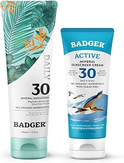 Badger SPF 30 Active Mineral Sunscreen + SPF 30 Daily Mineral Sunscreen, Reef-Friendly Sunscreen with Zinc Oxide