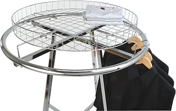 Econoco 36" Diameter Round Folding Rack Bundle + Grid Basket Rack Topper | wire baskets fit slatwall, pegboard, or gridwall, durable metal for retail merchandise display