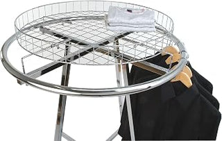 Econoco 36" Diameter Round Folding Rack Bundle + Grid Basket Rack Topper | wire baskets fit slatwall, pegboard, or gridwall, durable metal for retail merchandise display