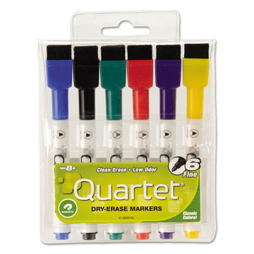 ReWritables Dry Erase Mini-Markers by Quartet – Plastic (Body), Felt/Fiber (Tip), Black,Blue,Green,Purple, Pack of 6, Model QRT51659312