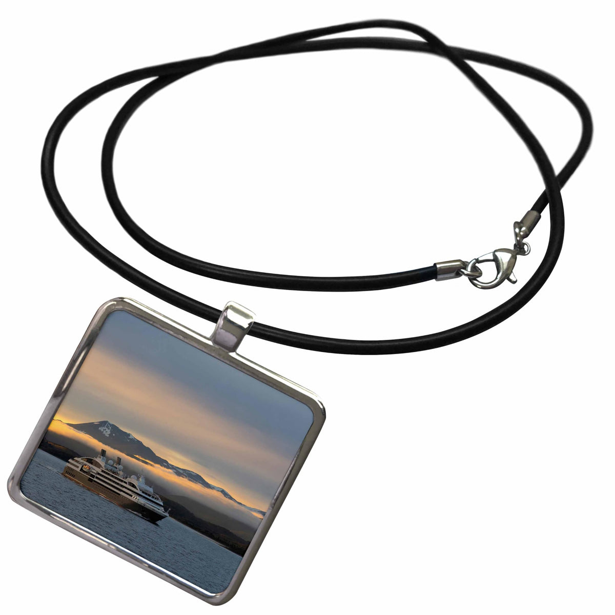Argentina. Tierra del Fuego. Cruise ship going through the channel. Necklace With Rectangle Pendant by 3dRose – Medium, Metal, White, Model ncl_228593_1