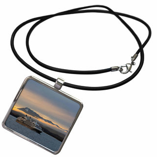 Argentina. Tierra del Fuego. Cruise ship going through the channel. Necklace With Rectangle Pendant by 3dRose – Medium, Metal, White, Model ncl_228593_1